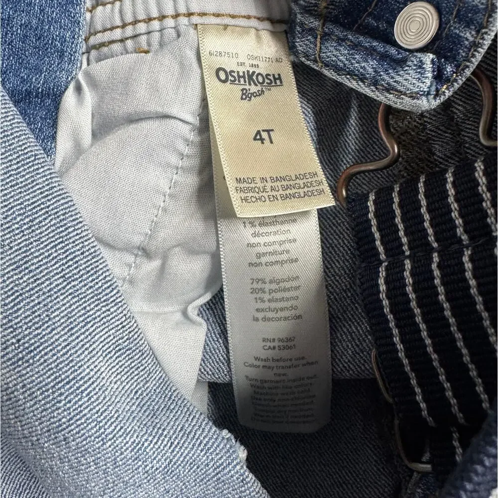 OshKosh B’gosh Denim Carpenter Overalls Toddler 4T Dark Wash Navy Straps